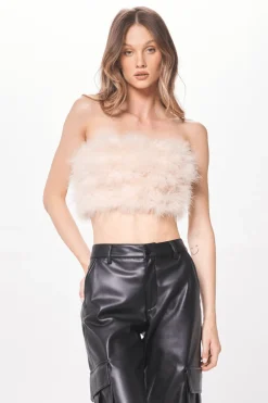 Sale Beige Feather Crop Top All Tops