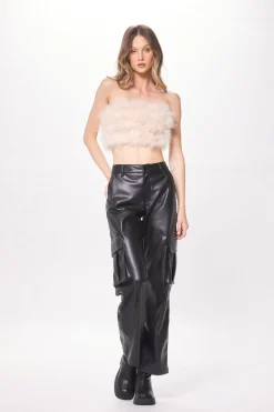 Sale Beige Feather Crop Top All Tops
