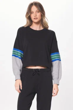 Store Black & Grey Fleece Crewneck W/ Twill Tape All Tops|Hoodies