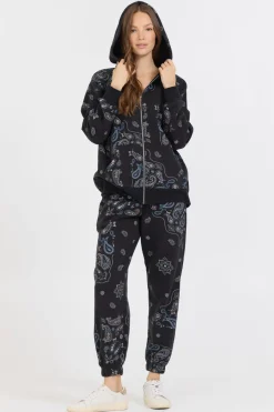 Hot Black Bandana Printed Fleece Oversized Zip Up All Tops|Sweatshirts