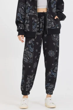 Outlet Black Bandana Printed Fleece Jogger Joggers