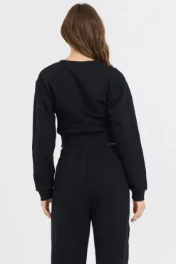 Store Black Brushed Fleece Corset Crew All Tops