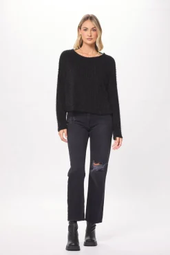 Best Sale Black Chenille Mohair Twist Back Sweater All Tops|Sweaters