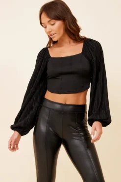 New Black Corset Balloon Sleeve Top All Tops