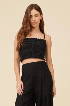 New Black Cotton Voille Front Button Tank All Tops|Tanks