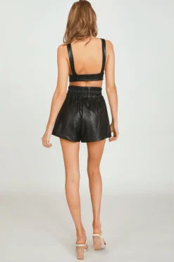 Outlet Black Faux Leather Bra Top All Tops