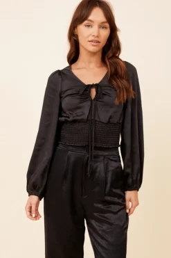 Sale Black Heavy Satin Criss Cross Blouse All Tops