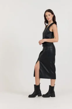 Online Black Leather Button Front Vest All Tops