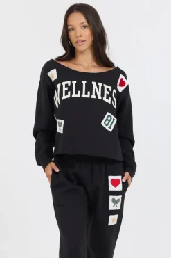 Cheap Black Novelty Patch G/D Off Shoulder All Tops