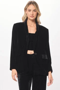 Best Sale Black Oversized Velvet Blazer All Tops