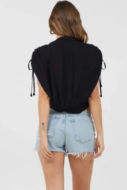 Store Black Rayon Crinkle Surplice Top All Tops