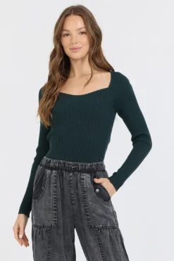 Shop Black Rib Knit Long Sleeve Top All Tops