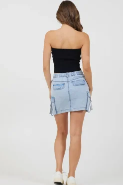 New Black Rib Knit Twist Front Tube Top All Tops