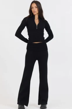 Cheap Black Slim Fit Knit Quarter Zip All Tops|Sweaters