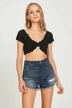 Best Sale Black Sweater Crochet Cinch Top All Tops