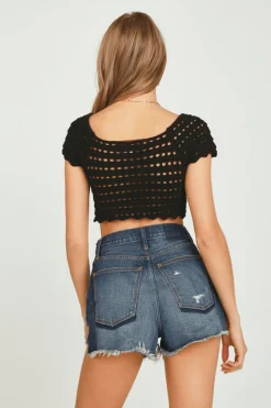 Best Sale Black Sweater Crochet Cinch Top All Tops