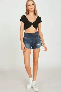Best Sale Black Sweater Crochet Cinch Top All Tops