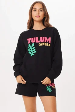 Best Sale Black Tulum Jet Setter Surf Wash Crewneck All Tops|Sweatshirts