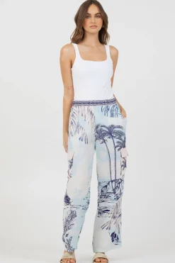 New Blue & Pink Scenic Print Placement Pants All Bottoms