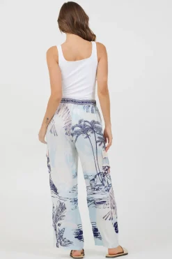 New Blue & Pink Scenic Print Placement Pants All Bottoms