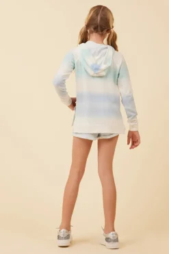 Fashion Blue Skies Ombre Tie Dye Hacci Tacked Short Kids Kids Bottoms|Kids Tie Dye