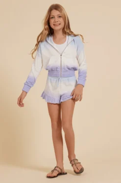Best Blue/White/Lavender Tie Dye Terry Cloth Elastic Bottom Hoodie Kids Hoodies|Kids Tops