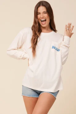 Best Bride Coconut White Wash Long Sleeved Pocket Tee All Tops