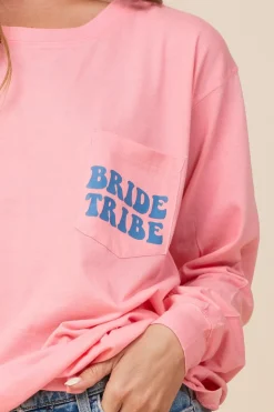 Hot Bride Tribe Sunset Pink Wash Long Sleeved Pocket Tee All Tops