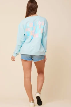 Discount Bridesmaid Sea Blue Surf Wash Crewneck Sweatshirt All Tops