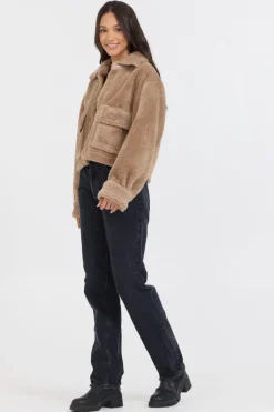 Discount Butter Cookie Sherpa Jacket W/ Quilted Pockets All Tops