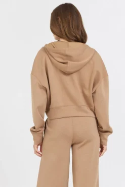 Online Caramel Cloud Fleece Crop Zip Up All Tops