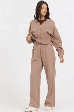 Best Caramel Latte Brushed Fleece Zip Up W/ Snap Sleeves All Tops