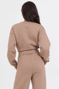 Discount Caramel Latte Brushed Fleece Corset Crew All Tops