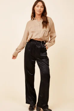 Online Champagne Satin Wrap Tie Button Down Top All Tops