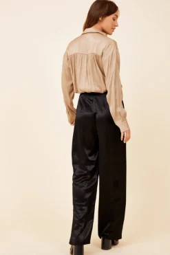 Online Champagne Satin Wrap Tie Button Down Top All Tops