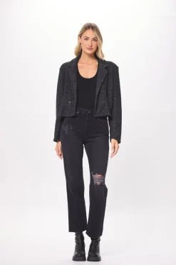 Cheap Charcoal Oversized Textured Knit Blazer All Tops