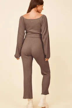 Hot Chestnut Double Twist Ribbed Long Sleeve Top All Tops