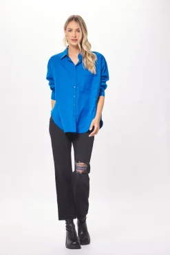 New Cobalt Blue Poplin Button Up Shirting All Tops