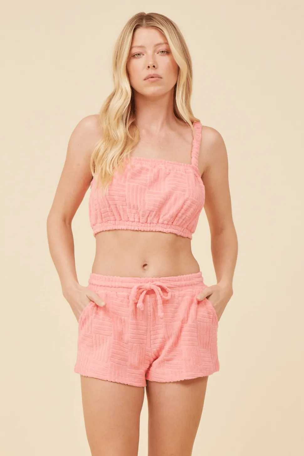 New Coral Corded Terry Cropped Tank All Tops
