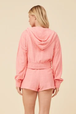 Store Coral Corded Terry Zip Up All Tops|Hoodies