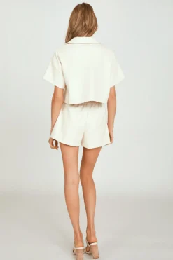 Discount Cream Faux Leather Camp Shirt All Tops