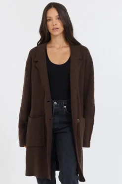 Clearance Deep Brown Sweater Mid Length Coat All Tops