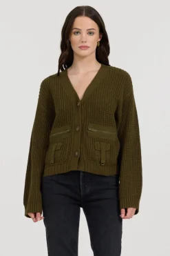 Discount Deep Olive Fitted Utilty Cardigan All Tops|Sweaters