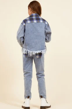 Store Denim & Blue Plaid Frayed Button Down Kids Kids Tops