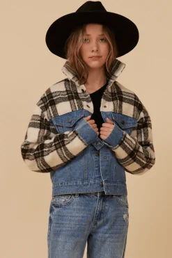Discount DENIM AND PLAID JACKET Kids Kids Tops