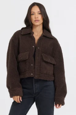 Shop Espresso Sherpa Jacket W/ Quilted Pockets All Tops