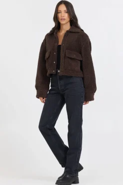 Shop Espresso Sherpa Jacket W/ Quilted Pockets All Tops