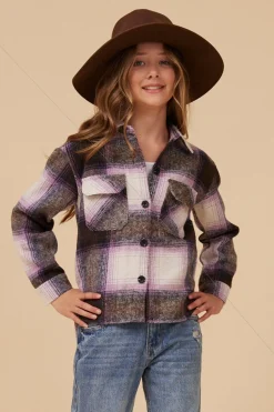 Shop FLANNEL SHACKET- LAVENDER Kids Kids Tops