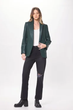 Cheap Forest Green Faux Leather Blazer All Tops