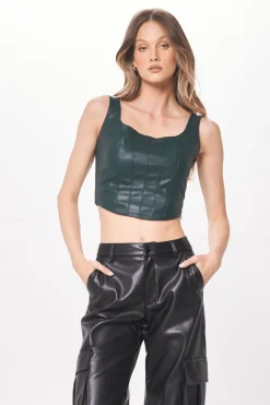 Best Forest Green Faux Leather Corset All Tops
